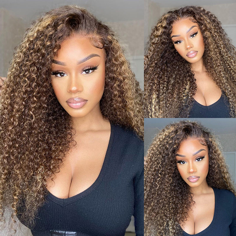Deep Curly Highlight 13X4 Transparent Lace Wig